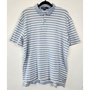 Polo Ralph Lauren Light Blue and White Breton Stripe Men's Polo Shirt XL, Preppy